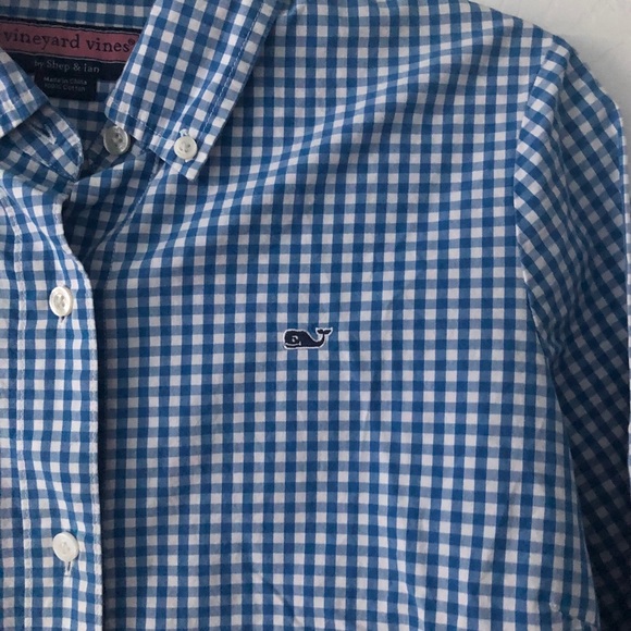 Vineyard Vines Blue Gingham Plaid Button Down sz8 - Picture 4 of 11